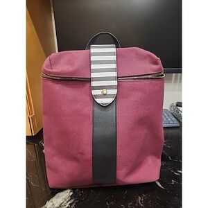 Henri Bendel Canvas Backpack Zip Closure Burgundy Stripes Crossbody